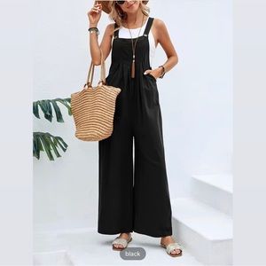 NWOT Boho Sleeveless Long Length Wide Leg Jumpsuit with Pockets, L